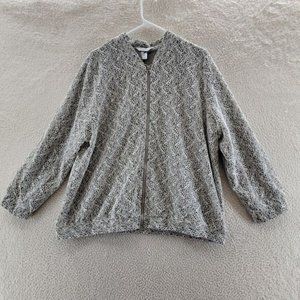 cj banks Zippered Jacket Women's 1X White/Gray Floral Embroidered Long Sleeve*